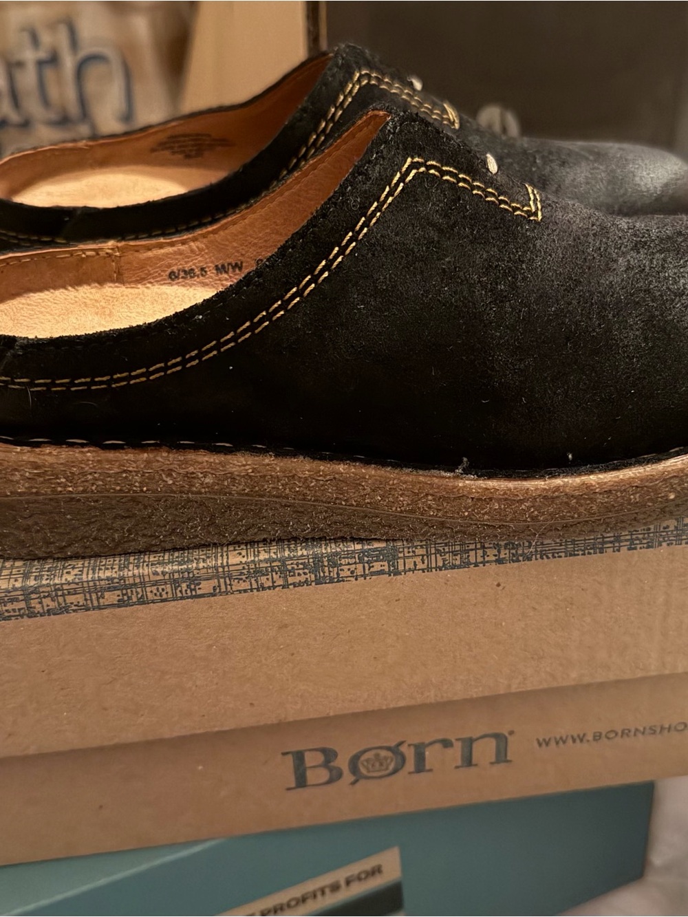 Born black distressed seana clog slip on shoes nib size 6 womens